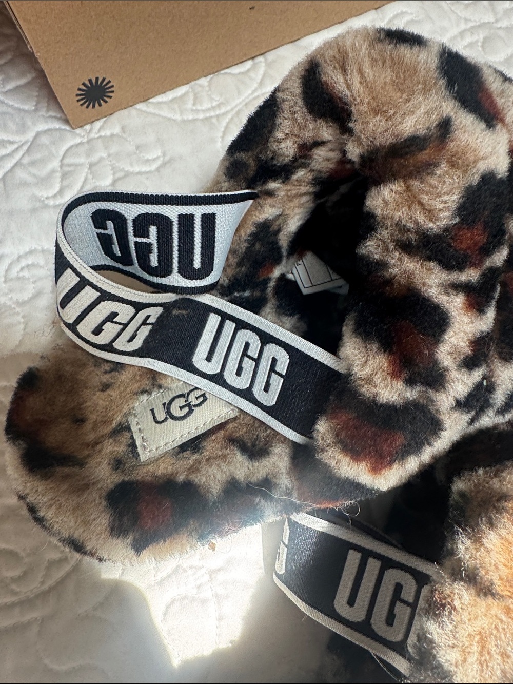 UGG Leopard Faux Fur Slide Slippers - Brown Black Cream - Picture 3 of 10